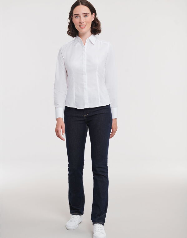 924F Russell Collection Ladies' L/Sleeve Polycotton Shirt