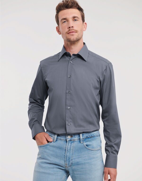 924M Russell Collection Men's L/Sleeve Polycotton Shirt