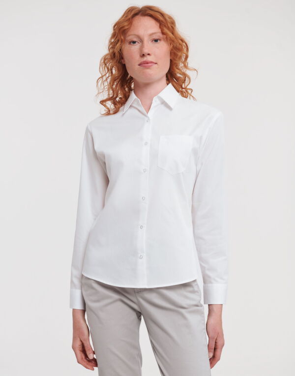 936F Russell Collection Ladies' L/Sleeve Poplin Shirt