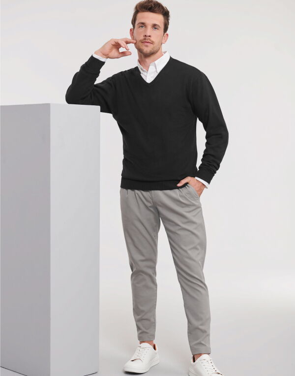 710M Russell Collection Men's V-Neck Knitted Pullover