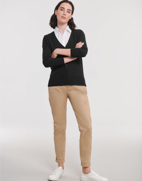 715F Russell Collection Ladies' V-Neck Knitted Cardigan