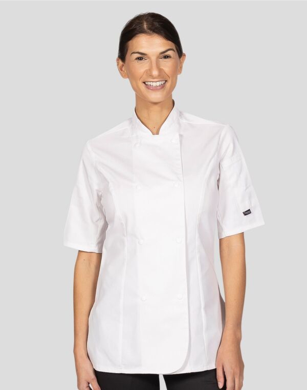 DD33S Dennys Ladies' Short Sleeve Fitted Chef's Jkt